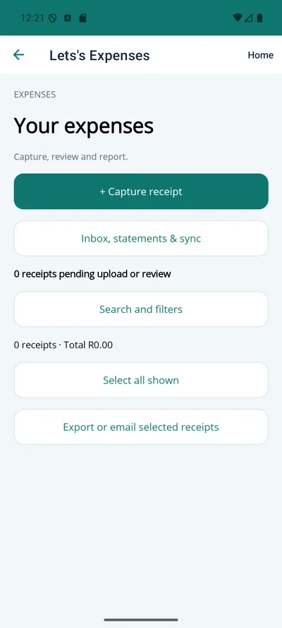 Android expense capture, search and receipt export options